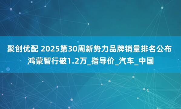 聚创优配 2025第30周新势力品牌销量排名公布 鸿蒙智行破1.2万_指导价_汽车_中国